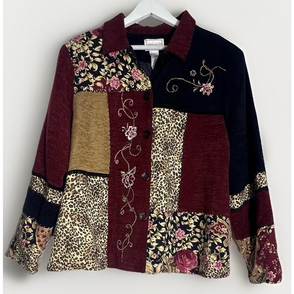 Vintage Napa Valley Animal Print Patchwork Collared Jacket Blazer Size 1X - Picture 1 of 4